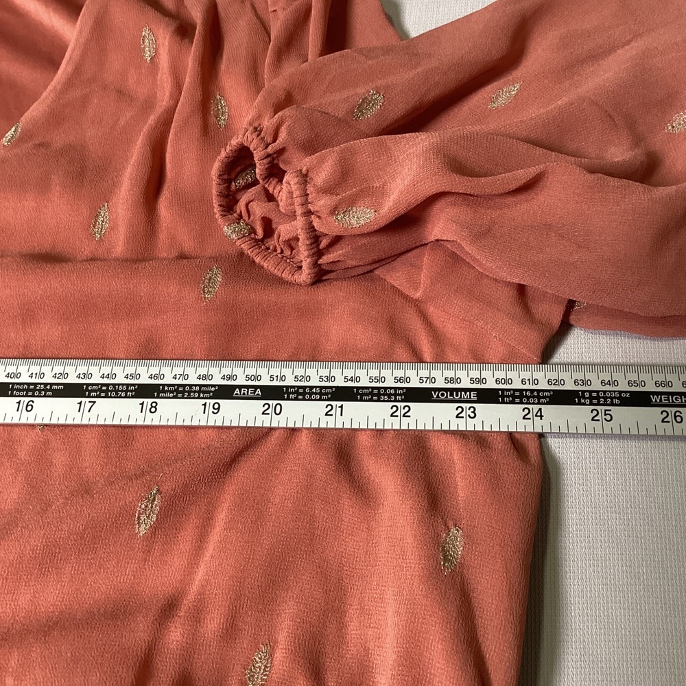 All Worthy Midi Dress Womens XL Terracotta Gold Embroidered Boho Long Sleeve - Picture 6 of 8
